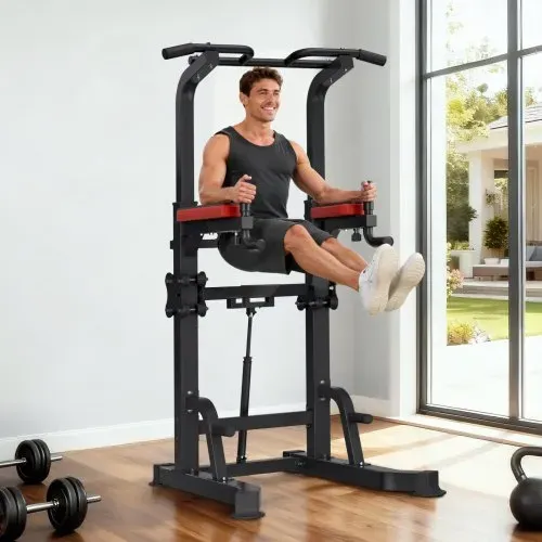 VEVOR Klimmzugstange Klimmzugstation Power Dip Station mit 150 kg Tragkraft & H-Rahmenkonstruktion stabilem Sockel & Unterstützungsplattform, 9-fach höhenverstellbar, Training von Armen Rücken – Bild 7