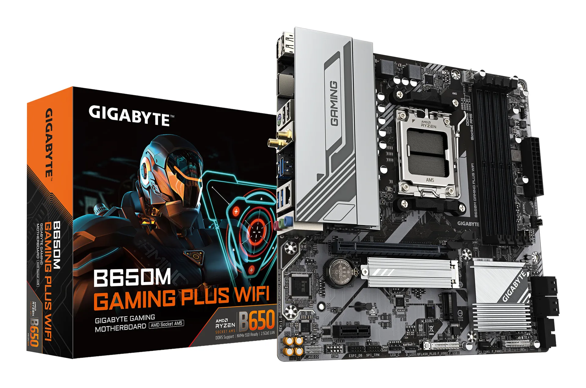 GIGABYTE B650M GAMING PLUS WIFI Mainboard – AMD Ryzen 9000 CPUs, 5+2+2 Phasen VRM, bis zu 8000 MHz DDR5, 2xPCIe 4.0 M.2, 2.5GbE LAN, WIFI 6E, USB 3.2 Gen 1 GIGABYTE B650M GAMING PLUS WIFI Mainboard – AMD Ryzen 9000 CPUs, 5+2+2 Phasen VRM, bis zu 8000 MHz DDR5, 2xPCIe 4.0 M.2, 2.5GbE LAN, WIFI 6E, USB 3.2 Gen 1