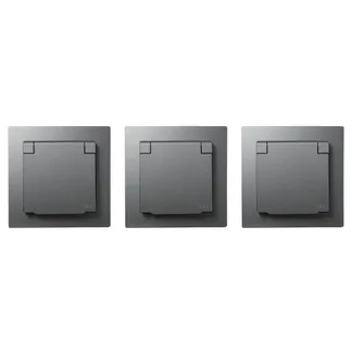 Schutzkontakt-Steckdose McPower “Flair“, 250V~/16A, UP, IP44, anthrazit,3er-Pack Schutzkontakt-Steckdose McPower “Flair“, 250V~/16A, UP, IP44, anthrazit,3er-Pack