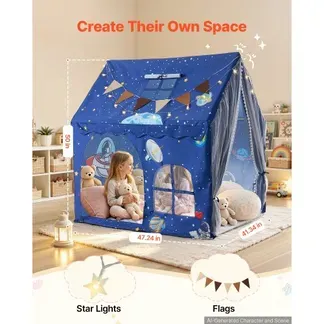 VEVOR Spielhaus Spielzelt Kinderzelt Kinderspielhaus 1200x1050x1270 mm Blau, Bettzelt für Kleinkinder, mit PVC-Rahmen, Gepolsterter Matte Sternenlichtern, Tragetasche, Flagge & Atmungsaktivem Fenster VEVOR Spielhaus Spielzelt Kinderzelt Kinderspielhaus 1200x1050x1270 mm Blau, Bettzelt für Kleinkinder, mit PVC-Rahmen, Gepolsterter Matte Sternenlichtern, Tragetasche, Flagge & Atmungsaktivem Fenster