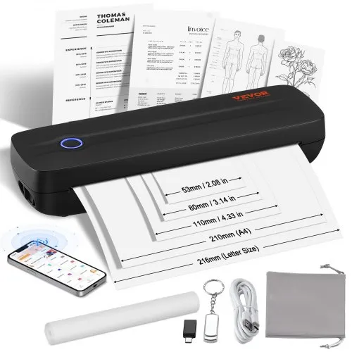 VEVOR mobiler Drucker tragbarer Thermodrucker Bluetooth-Tintenloser Drucker, Thermopapier im Format A4 A5 kompatibel mit iOS / Android / Laptop, 300 DPI Reisedrucker im Büro und zu Hause Schwarz VEVOR mobiler Drucker tragbarer Thermodrucker Bluetooth-Tintenloser Drucker, Thermopapier im Format A4 A5 kompatibel mit iOS / Android / Laptop, 300 DPI Reisedrucker im Büro und zu Hause Schwarz