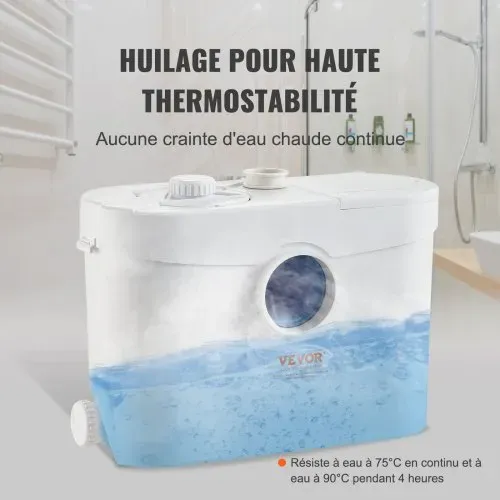 VEVOR Hebeanlage, 700 W, 9600 l/h Durchfluss, 10 m Förderhöhe, Zerkleinerer-Abwasserpumpe mit 3 Wassereinlässen für Toilette, Keller, Küche, Waschbecken, Badewanne, Abwasserentsorgung, Aufspülmaschine – Bild 2