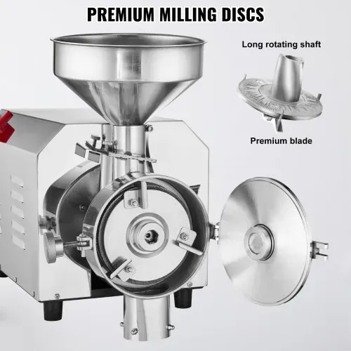 VEVOR Sojabohnenmühle kommerzielle Mahlmaschine für Gewürze 3000 W, 100 kg/h Effizienz Edelstahl-Maismühle, industrielle Mehlmühle für Pfeffer Sojabohnen Erdnüsse Maiskörner 605 x 290 x 460 mm – Bild 4