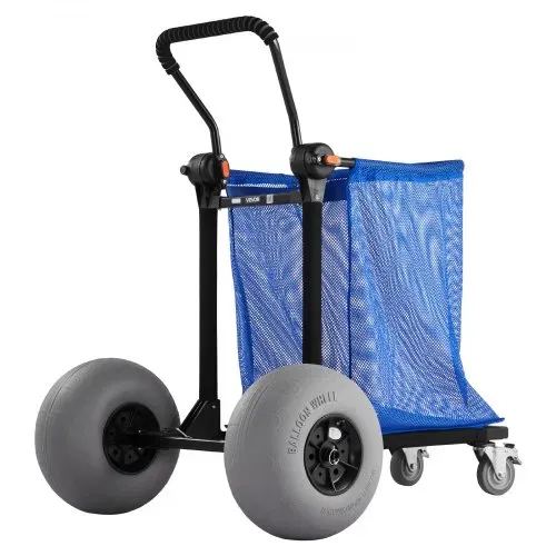 VEVOR Strandwagen mit Ballonreifen (12 Zoll), Faltbarer Strandtrolley mit 180° Verstellbarem Griff Pumpe und Aluminiumrahmen, Handwagen (75 kg Belastbar), Strandkarre Ideal für Camping Angeln Garten – Bild 8