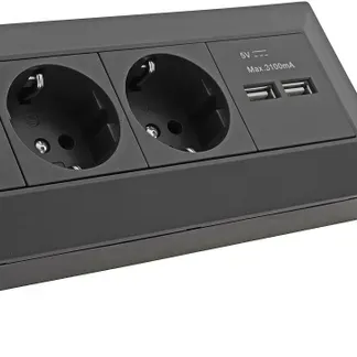 4-fach Steckdosenblock + 2x USB, schwarz 250V~/ 16A, Aufbaumontage, USB 3,1A 4-fach Steckdosenblock + 2x USB, schwarz 250V~/ 16A, Aufbaumontage, USB 3,1A
