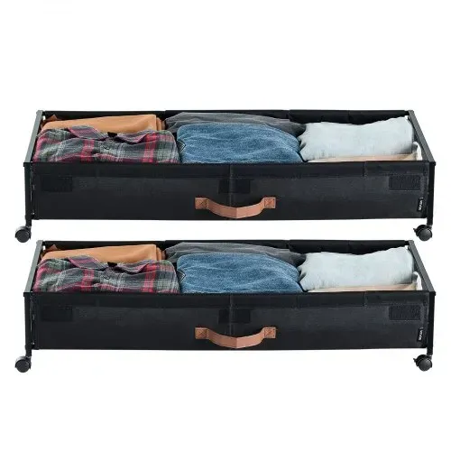 VEVOR Unterbettkommode Unterbettaufbewahrungstasche aus Oxford-Gewebe 2 Stk. rollbar (915 x 460 x 185 mm) Unterbettbehälter mit transparentem Deckel, mobile Aufbewahrungsbox für Kleidung Schuhe – Bild 9