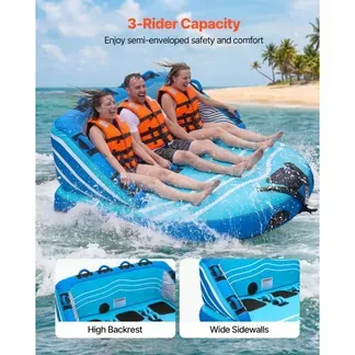 VEVOR Towable Tube für Boote, Wassersport-Schleppreifen für 3 Personen, bis 231 kg Tragfähigkeit, mit 2 Zugpunkten, Nylonhülle, Gepolsterten Griffen und Sicherheitsventil, für Seen, Flüsse, Blau VEVOR Towable Tube für Boote, Wassersport-Schleppreifen für 3 Personen, bis 231 kg Tragfähigkeit, mit 2 Zugpunkten, Nylonhülle, Gepolsterten Griffen und Sicherheitsventil, für Seen, Flüsse, Blau