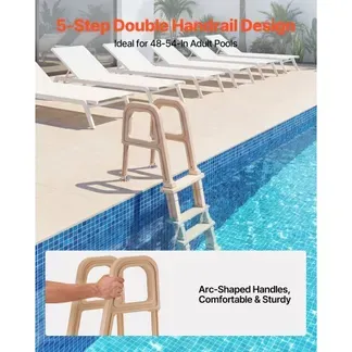 VEVOR Poolleiter, Einstiegsleiter 5-Stufig, Treppe mit Doppeltem Handlauf, Einstiegshilfe Tragkraft 136 kg, für Einbau- & Aufstellpools, Sicherheitsleiter für Alle Terrassenoberflächen, Taupe VEVOR Poolleiter, Einstiegsleiter 5-Stufig, Treppe mit Doppeltem Handlauf, Einstiegshilfe Tragkraft 136 kg, für Einbau- & Aufstellpools, Sicherheitsleiter für Alle Terrassenoberflächen, Taupe