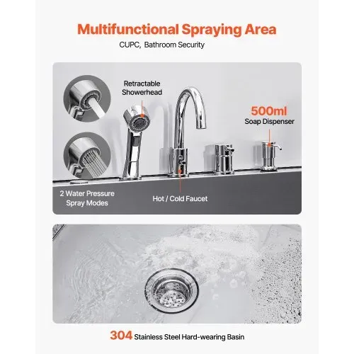 VEVOR 304 Edelstahl-Hundewaschstation, 127 cm große Pflegebadewanne mit rutschfester, flacher Rampe, Schublade, Warm- und Kaltwasserhahn, All-in-One-Badewanne für Pflegesalons, für alle Größen geeignet (rechte Tür) – Bild 4