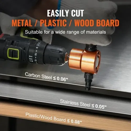 VEVOR Blechscherenaufsatz Metallscherenaufsatz 1,6 mm, 1500–3000 U/min Blechschere Bohrer Schlagschrauber Aufsatz, Universal Einsetzbar Schwarz Metallscherenaufsatz Schlagfertig Bohrmaschine Orange – Bild 2