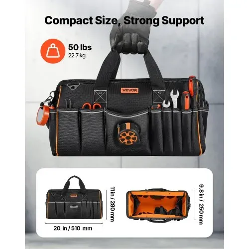 VEVOR Werkzeugtasche 51x25x28cm, Aufbewahrungstasche mit 14 Innen- & 19 Außenfächern, Wasserfester Werkzeug-Organizer aus Polyester mit Schultergurt & Reißverschluss, Werkzeugbeutel für Handwerker – Bild 2