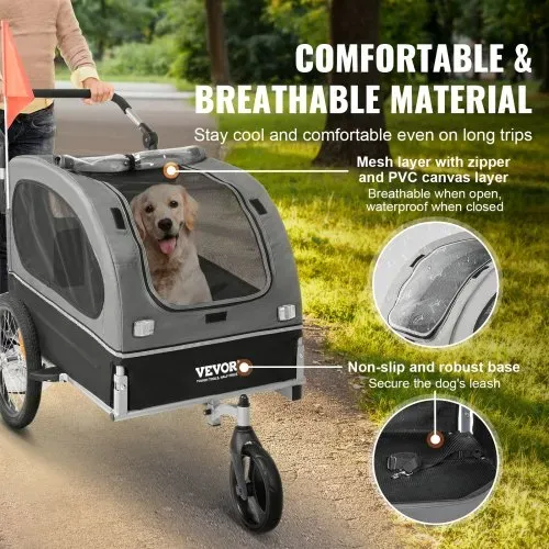 VEVOR Hundeanhänger 40 kg 2in1 Fahrradanhänger Kohlenstoffstahl + 600D Oxford-Gewebe + PP faltbar 1470 x 720 x 780 mm als Anhänger 1530 x 720 x 825 mm als Kinderwagen Hundebuggy Jogger Anhänger – Bild 3