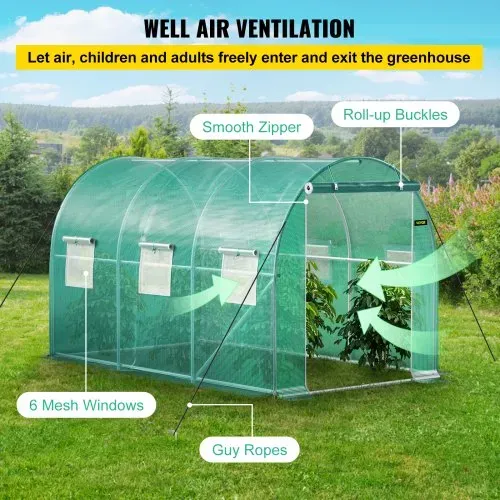 VEVOR Foliengewächshaus 3,5x2x2 m Bogendach Gewächshaus Verzinkter Stahlrahmen und PE Abdeckung Frühbeet Treibhaus 6 Netzfenster Grün Mobiler Folientunnel Ideal für Anbau von Gemüse Blumen – Bild 4