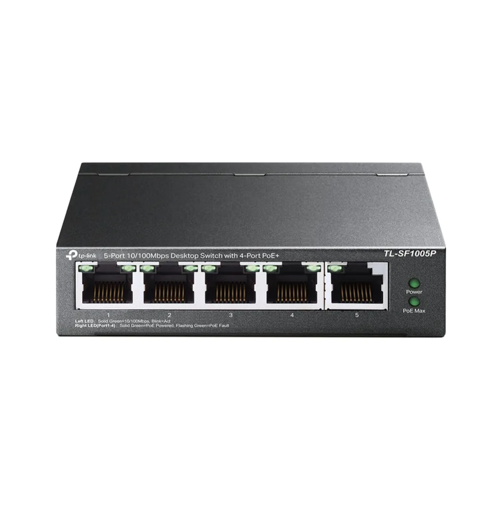 TP-Link 5-Port 10/100Mbps Desktop Switch mit 4-Port PoE+ TP-Link 5-Port 10/100Mbps Desktop Switch mit 4-Port PoE+
