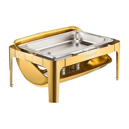 VEVOR Chafing Dish Set Speisenwärmer Edelstahl mit Pfannen in voller Größe (8,5 L), rechteckiger Wärmespender mit sichtbarem Deckel & Wasserpfannenständer & Brennstoffhalter, für Partys Gold – Bild 10