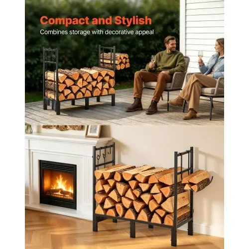 VEVOR Kaminholzregal Brennholzregal Feuerholzregal Kaminholzhalter 830 mm, für Kamin Ofen im Terrasse & Balkon, Stahlkonstruktion, Tragfähigkeit 250 kg Kapazität 164,24 L, mit Holztragetasche, Schwarz – Bild 4