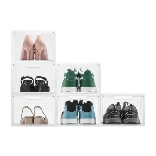 VEVOR Schuhaufbewahrungsboxen stapelbare Schuhboxen (6 Stk.) passend bis US-Größe 13, Schuh-Organizer aus PP/PET mit magnetischer Tür zur Aufbewahrung von High Heels & Stiefeln & Hüten, klar Weiß – Bild 10