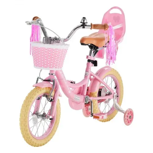 VEVOR Kinderfahrrad für 3-5 Straßenfahrrad 14 Zoll mit Stützrädern Rosa, Kinderrad für Mädchen, Kohlenstoffstahlrahmen, Doppelbremsen, Verstellbarer Sitz, mit Puppensitz & Korb, Prinzessin-Stil – Bild 10