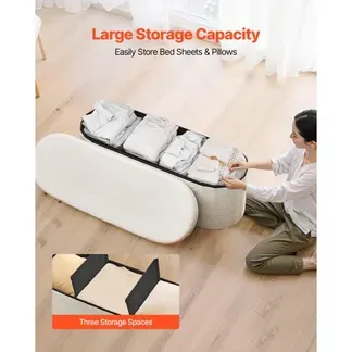VEVOR faltbare Ottomane mit Stauraum (oval) Fußbank, klappbarer gepolsterter Sitzhocker bis 299,37 kg belastbar, 11 x 38 x 38 cm, Ottomanentruhe für Wohnzimmer Schlafzimmer Flur, Beige VEVOR faltbare Ottomane mit Stauraum (oval) Fußbank, klappbarer gepolsterter Sitzhocker bis 299,37 kg belastbar, 11 x 38 x 38 cm, Ottomanentruhe für Wohnzimmer Schlafzimmer Flur, Beige