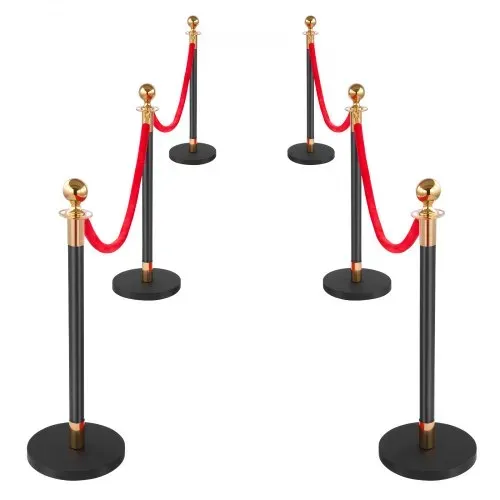 VEVOR Absperrpfosten 6-teilig, Personenleitsystem Set mit Rotem Teppich (10 m) & 4 Roten Samtseilen (1,5 m), Absperrständer mit Nachfüllbarem Sockel für Konzerte Ausstellungen Hotels Kinos (Schwarz) – Bild 9