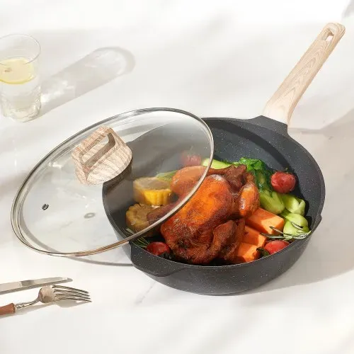 VEVOR Induktion Töpfe Pfannen Set (17-teilig) mit Glasdeckel, antihaftbeschichtetes Kochgeschirr, Induktionskochtöpfe für die Küche im Wohnmobil zum Braten, Würzen von Soßen und Kochen (Schwarz) – Bild 7