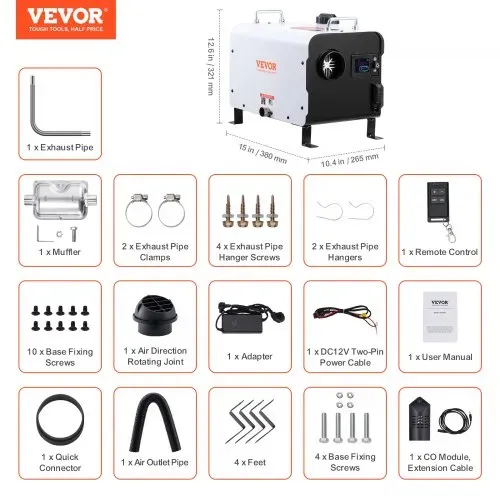 VEVOR 5-8KW Dieselheizung 12 V / 24 V All in One Diesel-Luftheizung mit Bluetooth-App-Steuerung & Fernbedienung & Anzeigebildschirm & CO-Alarm, schnell aufheizende tragbare Dieselheizung für Fahrzeuge – Bild 6