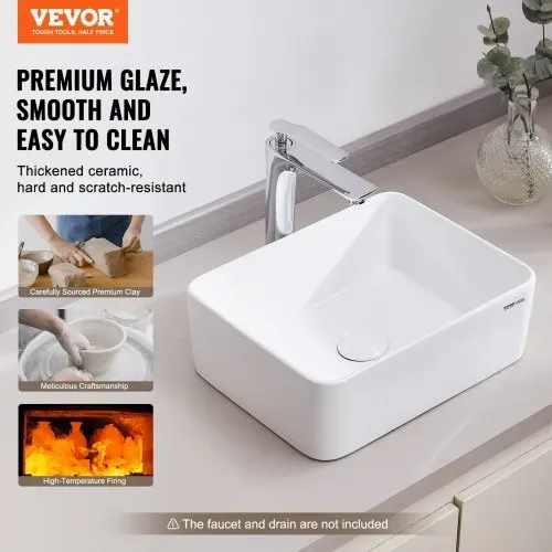 VEVOR Rechteckiges Aufsatzwaschbecken Waschbecken, 406 x 305 x 133 mm, Badezimmer-Aufsatzwaschbecken über der Theke, Keramikwaschbecken moderner Stil, für Toiletten, Hotels, Restaurants, helles Weiß VEVOR Rechteckiges Aufsatzwaschbecken Waschbecken, 406 x 305 x 133 mm, Badezimmer-Aufsatzwaschbecken über der Theke, Keramikwaschbecken moderner Stil, für Toiletten, Hotels, Restaurants, helles Weiß