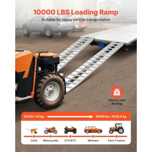VEVOR Laderampen 2 Stk. 2745 x 380 mm, Robustes Aluminium, Schwerlast-Anhängerrampen-Set mit Antirutschplatten, Gesamttragfähigkeit 4535,9 kg, für Anhänger Traktoren ATVs Rasenmäher Motorräder VEVOR Laderampen 2 Stk. 2745 x 380 mm, Robustes Aluminium, Schwerlast-Anhängerrampen-Set mit Antirutschplatten, Gesamttragfähigkeit 4535,9 kg, für Anhänger Traktoren ATVs Rasenmäher Motorräder