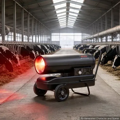 VEVOR Heizkanone 30kW Dieselheizgebläse 38L Petroleum-Heizgerät mit Rollen, Heizgebläse für Werkstatt Garage Lager & Baustelle, Thermostatsteuerung, Überhitzungsschutz, Max. 1220m³/h & 240m², Schwarz – Bild 7