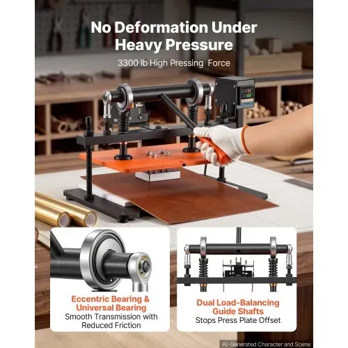 VEVOR Beheizte Lederschneidemaschine 360x260 mm Lederdruckmaschine 500 W, für Lederprägen & Stanzen, 1,5 Tonnen Druck, 12 mm Hub, Zwei Führungswellen, 26 Kupferbuchstabenstempel & 50 Heißprägefolien – Bild 5