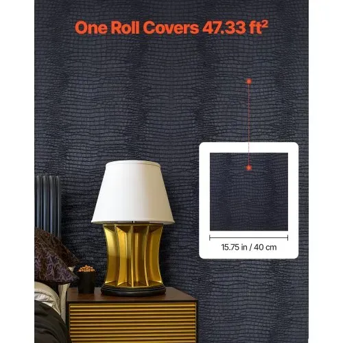 VEVOR Tapete selbstklebend, 40 cm x 10 m, Wandtapete, Klebefolie mit rissiger Struktur, Möbelfolie, Möbelaufkleber, dekorative Vinylrolle für Schlafzimmer, Küche, Büro, Badezimmer, Schwarz – Bild 3