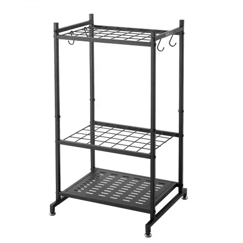 VEVOR Gartengeräte Ständer 440x405x760mm Gerätehalter aus Metall Schwarz, Aufbewahrungsregal für Garage Schuppen Garten, Organizer für Besen Mopp, mit Doppelschichtschlitzen 4 Haken & Nivellierfüßen – Bild 10