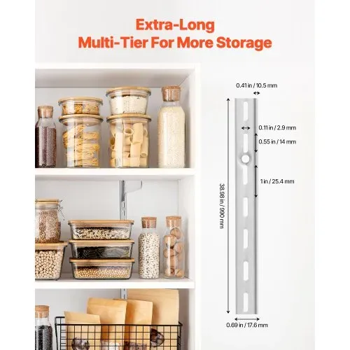 VEVOR Regalpilaster, 990 mm, 10er-Pack, aufrechtes Wandregalsystem, robustes Stützsystem mit Einzelschlitz-Regalschienen, 40 Schrauben, geeignet für die Organisation von Schränken, silber VEVOR Regalpilaster, 990 mm, 10er-Pack, aufrechtes Wandregalsystem, robustes Stützsystem mit Einzelschlitz-Regalschienen, 40 Schrauben, geeignet für die Organisation von Schränken, silber