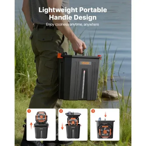 VEVOR Akku Camping Ventilator, 2400 U/min Motor, Outdoor Nebelventilator mit 12-L-Wassertank, 20000-mAh-Akku, 4 Gänge & 3 Beleuchtungsmodi, Wasserkühlung Nebelfan für Camping, Angeln, Reisen – Bild 6