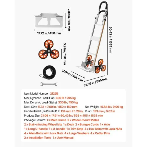 VEVOR Treppensackkarre Klappbar, Sackkarre 150 kg Tragkraft, Treppensteiger aus Aluminiumlegierung mit Teleskopgriff, 6 Rädern & 2 Spanngurten, Stapelkarre für Haushalt, Einkauf & Lager – Bild 6