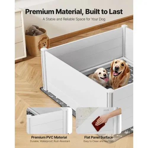 VEVOR Wurfkiste für Hunde, 1520x1520x610 mm, Welpenlaufstall aus Kunststoff-PVC mit höhenverstellbarer Tür & waschbarer Pipi-Unterlage, Welpenkiste für extra große Hunde, milchweiß – Bild 2