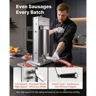 VEVOR Manueller Wurstfüller 15 L, Vertikale Wurstfüllmaschine mit 2 Geschwindigkeiten (Schnell/Langsam) & 5 Füllrohren & Griff, Fleischfüller aus Edelstahl für Gewerblichen & Privaten Gebrauch VEVOR Manueller Wurstfüller 15 L, Vertikale Wurstfüllmaschine mit 2 Geschwindigkeiten (Schnell/Langsam) & 5 Füllrohren & Griff, Fleischfüller aus Edelstahl für Gewerblichen & Privaten Gebrauch