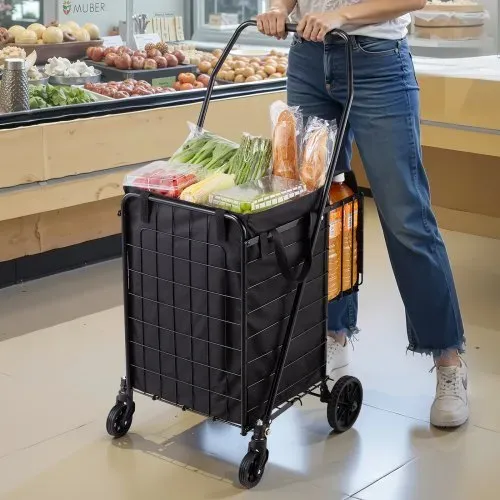 VEVOR Einkaufswagen zusammenklappbarer Einkaufstrolley mit zwei Körben & wasserfester Auskleidung & Rädern, 45,3 kg Tragkraft, 64 +10 L Einkaufsroller für Wäsche Einkaufen Camping Lebensmittel – Bild 7