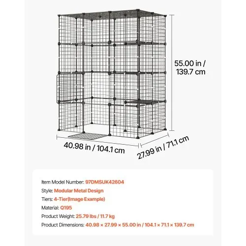 VEVOR Katzenkäfig Katzengehege 4-Stöckig Katzenauslauf 104,1x71,1x139,7cm, DIY-Katzenlaufstall Abnehmbarer Metallkäfig mit 4 Türen Ideal für 1-2 Katzen, Kätzchen Kleintiere Schwarz – Bild 6