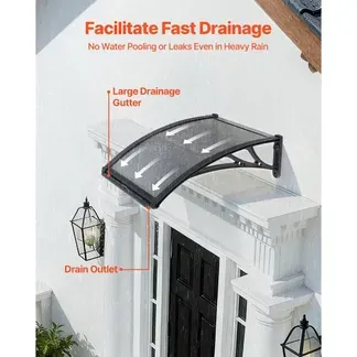 VEVOR Vordach für Haustür, 61×60 cm, Pultbogenvordach, Überdachung mit Entwässerung & ABS-Halterung, Regen-, Schnee- & Sonnenschutz, Polycarbonat-Türdach für Veranda & Terrasse, Rauchgrau VEVOR Vordach für Haustür, 61×60 cm, Pultbogenvordach, Überdachung mit Entwässerung & ABS-Halterung, Regen-, Schnee- & Sonnenschutz, Polycarbonat-Türdach für Veranda & Terrasse, Rauchgrau