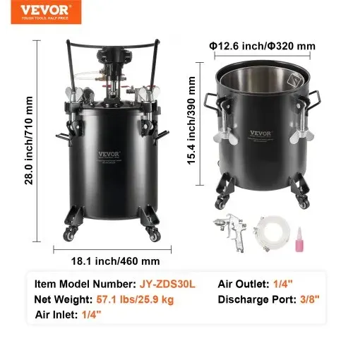 VEVOR Druckbehälter für Sprühfarbe, 30 L vollautomatischer Druckbehälter mit Rührfunktion, 70 psi einstellbarer Druck, Druckbehälter-Farbbehälter mit Spritzpistole und Schläuchen, für Malerei – Bild 6