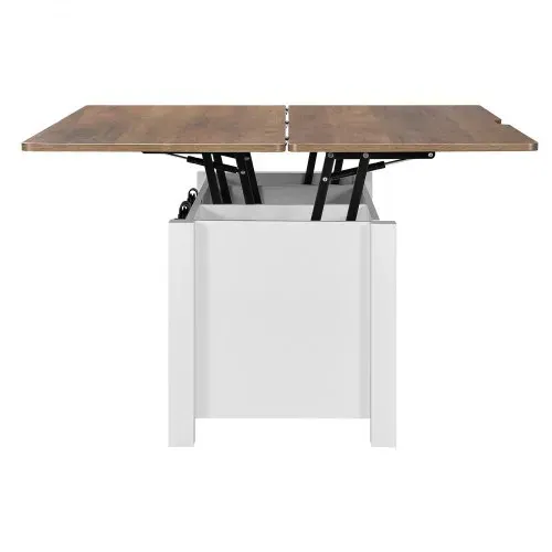 VEVOR Lift Top Couchtisch 100 cm, rustikaler Kaffeetisch mit Scheunentor & verstecktem Staufach, rechteckige Hubtischplatte für Wohnzimmer Büro Zuhause, Wohnzimmertisch Sofatisch Braun + Weiß – Bild 10
