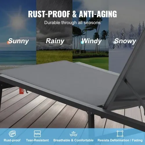 VEVOR Chaiselongue-Stühle für den Außenbereich, Aluminium-Terrassen-Liegestühle mit 5 verstellbaren Positionen, klappbare Pool-Liegestühle, Liegestühle und komplett flache Sonnenstühle für Terrasse, Strand, Pool, Dunkelgrau, 2 Stück – Bild 2