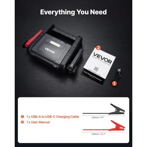 VEVOR Starthilfe Powerbank 6000 A Spitzenleistung 12 V Tragbar Schwarz Starthilfegerät für Benzin- und Dieselfahrzeuge bis 10 L, 3-Modus-LED-Notfalltaschenlampe, USB-Ausgang, Gehäuse aus ABS & PC – Bild 5