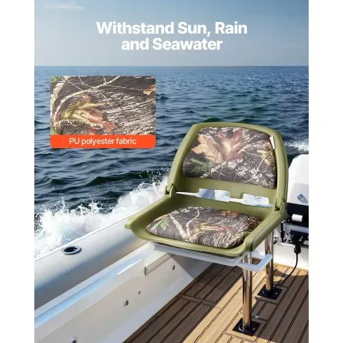 VEVOR Bootssitz Bootsstuhl mit niedriger Rückenlehne Fischerbootsitz mit dickem Schwammkissen & PU-Polyestergewebe, hochklappbarer Bootssitz für Fischerboote Yachten Schiffe Tarnfarbe – Bild 2