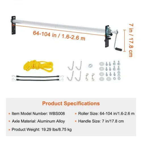 VEVOR Planenroller-Set mit Handkurbel, 162,6 cm bis 264,2 cm breit, Aluminiumlegierung, manueller Planenroller auf Kabinenhöhe für Muldenkipper mit 17,8 cm Schwammgriff, perfekt für Muldenkipper, Anhä – Bild 6