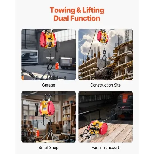 VEVOR 2-in-1 elektrische Hebewinde, 500 kg Kapazität, 1800 W tragbare Kraftwinde, 30 m Hubhöhe, 11 m/min mit Kabel- und kabelloser Fernbedienung, für Garage, Lager, Fabrik, Hebe- & Abschlepparbeiten – Bild 4