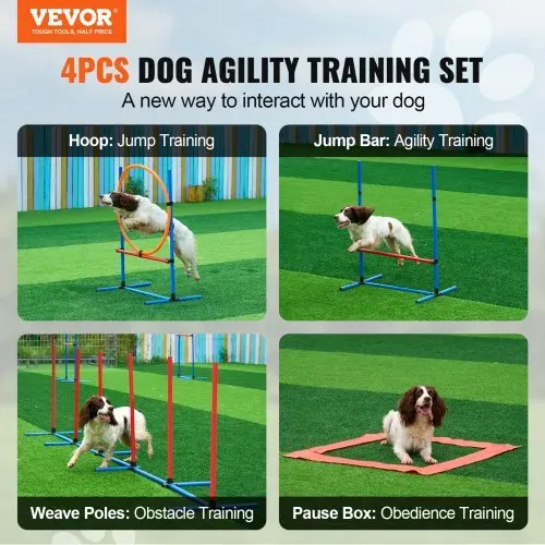 VEVOR Hunde-Agility-Trainingsausrüstung, 4-teiliges Set mit verstellbaren hohen Hürden, 6 Slalomstangen, Sprungring, quadratischer Pausenbox, Pfeife, faltbarer Schüssel, Hindernisparcours-Set für Welpen für den Garten, drinnen und draußen VEVOR Hunde-Agility-Trainingsausrüstung, 4-teiliges Set mit verstellbaren hohen Hürden, 6 Slalomstangen, Sprungring, quadratischer Pausenbox, Pfeife, faltbarer Schüssel, Hindernisparcours-Set für Welpen für den Garten, drinnen und draußen