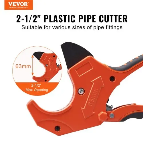VEVOR PVC-Rohrschneider, 0-2-1/2 Zoll Außendurchmesser, Ratschen-PVC-Rohrschneider, robustes Rohrschneidewerkzeug mit SK5-Ersatzklinge für PVC-, CPVC-, PP-R-, PEX-, PE- und Gummischläuche VEVOR PVC-Rohrschneider, 0-2-1/2 Zoll Außendurchmesser, Ratschen-PVC-Rohrschneider, robustes Rohrschneidewerkzeug mit SK5-Ersatzklinge für PVC-, CPVC-, PP-R-, PEX-, PE- und Gummischläuche
