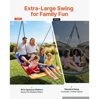 VEVOR Nestschaukel 149×77 cm Tellerschaukel Familienschaukel 317 kg Bunt, für Outdoor & Indoor, Schaukelsitz aus 900D Oxford-Gewebe mit 2 Aufhängegurten, Verstellbaren Seilen & Abgerundeten Kanten VEVOR Nestschaukel 149×77 cm Tellerschaukel Familienschaukel 317 kg Bunt, für Outdoor & Indoor, Schaukelsitz aus 900D Oxford-Gewebe mit 2 Aufhängegurten, Verstellbaren Seilen & Abgerundeten Kanten